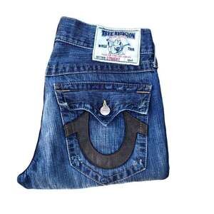 Vintage True Religion Jeans Size 32 STRAIGHT Blue Leather Tab
